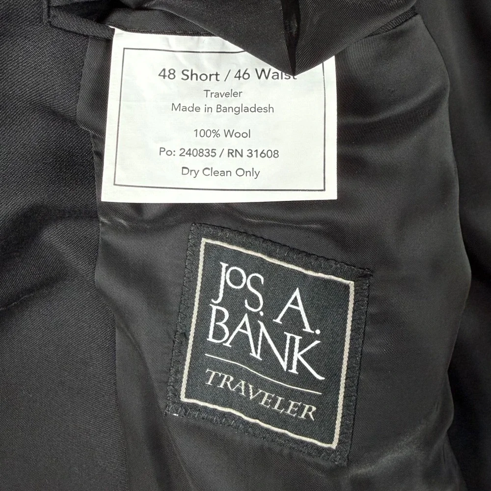 NEW Jos A Bank Mens 48S Black Traveler Regal Fit Wool Blazer Sport Coat
